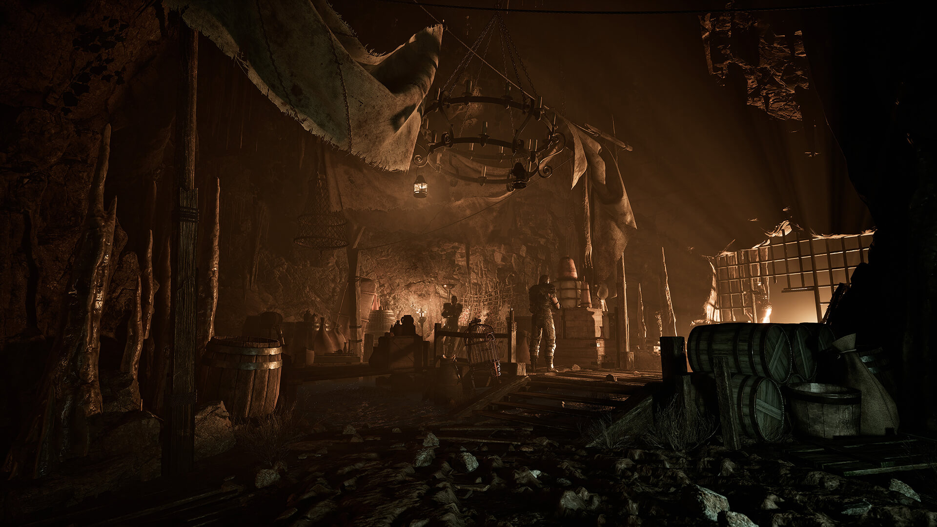 A torchlit mine interior from Gothic 1 Remake